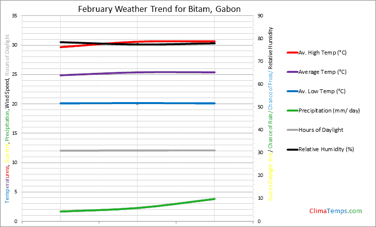 Graph of weather in Bitam in February