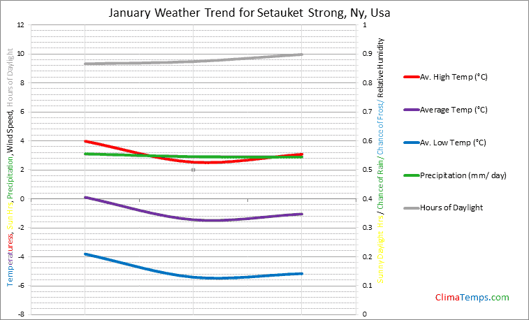 Graph of weather in Setauket Strong, Ny in January